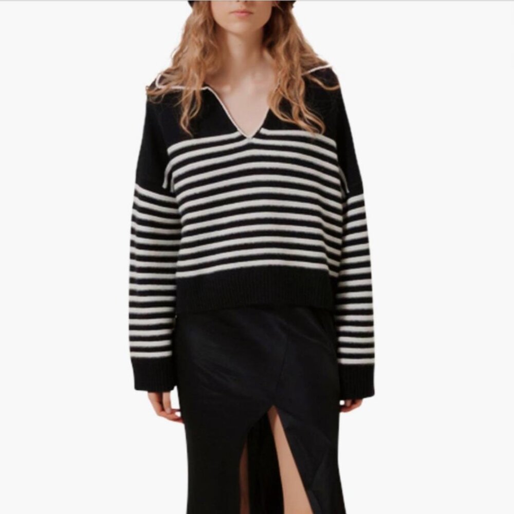 Maje Mariniere Striped V-Neck Cashmere Jumper | Size 2